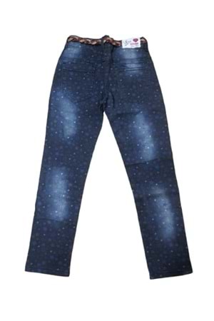Pıtırık P01197 Çocuk Kız Çiçekli Baskılı Kot Pantolon - Lacivert