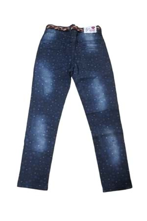 Pıtırık P01197 Çocuk Kız Çiçekli Baskılı Kot Pantolon - Lacivert