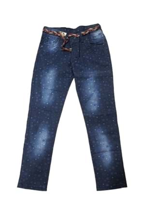 Pıtırık P01197 Çocuk Kız Çiçekli Baskılı Kot Pantolon - Lacivert