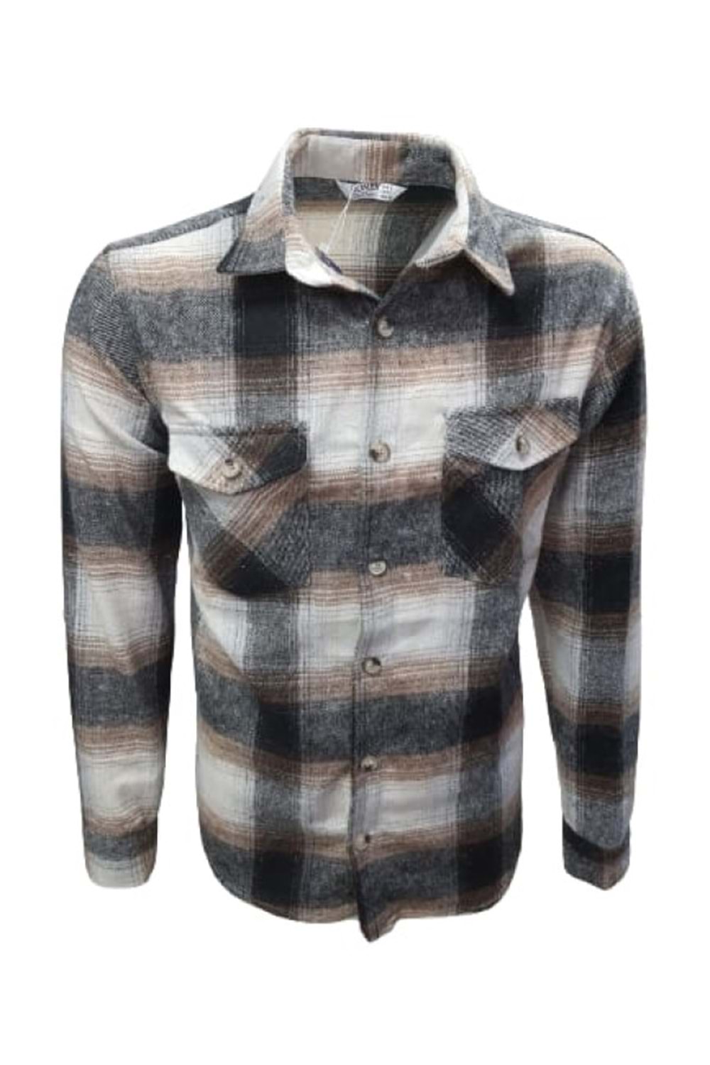 Ronex R01212 Erkek Oduncu Cepli Düğmeli Büyük Kareli Gömlek - ST01212-Açık Kahverengi-L