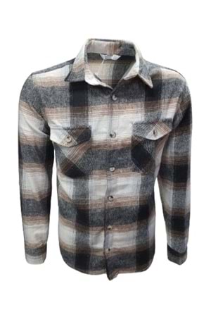 Ronex R01212 Erkek Oduncu Cepli Düğmeli Büyük Kareli Gömlek - ST01212-Açık Kahverengi-L