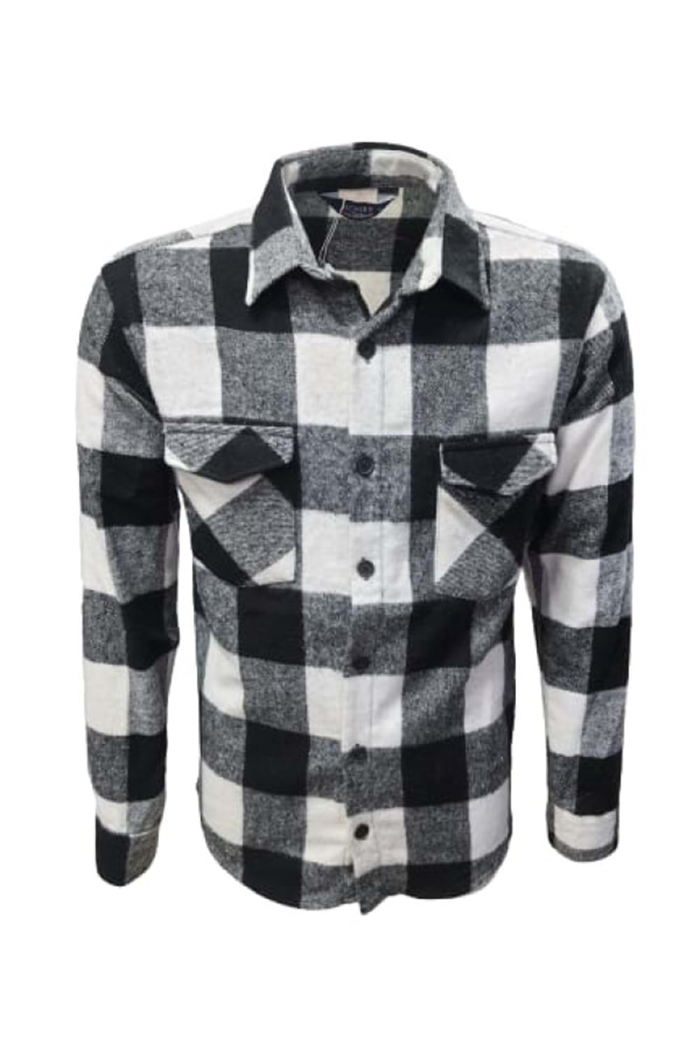 Ronex R01212 Erkek Oduncu Cepli Düğmeli Büyük Kareli Gömlek - R01212 - Siyah - ST01212-Siyah-XL