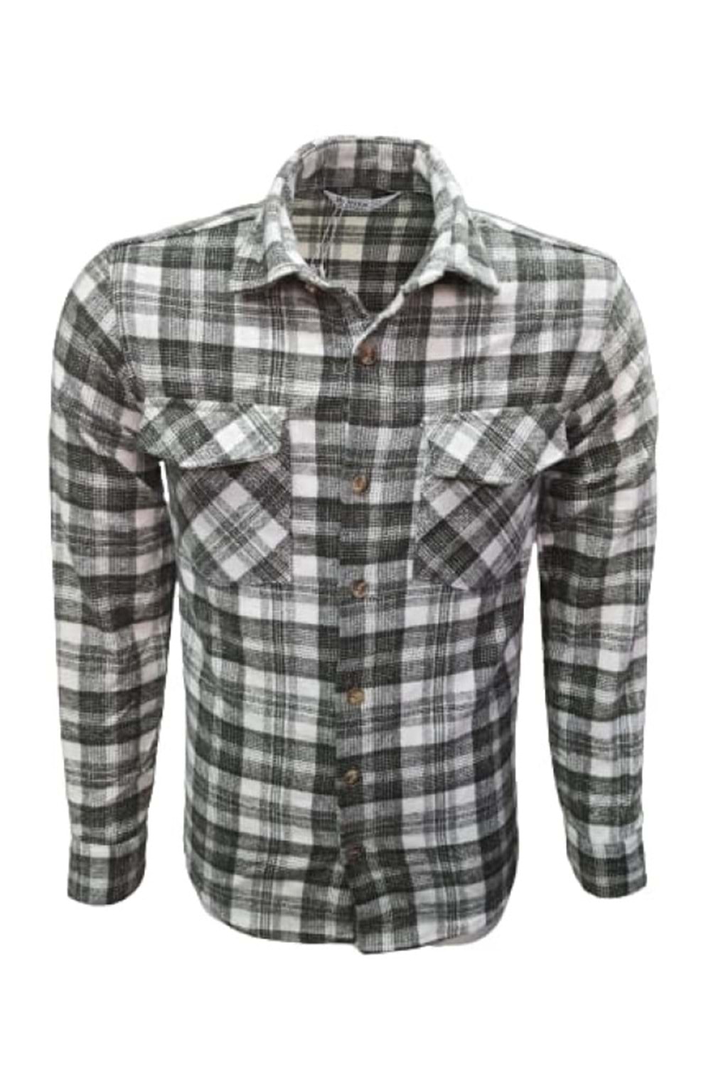 Ronex R01216 Erkek Oduncu Cepli Düğmeli Çizgili Gömlek - R01216 -Yeşil - ST01216-Yeşil-XXL