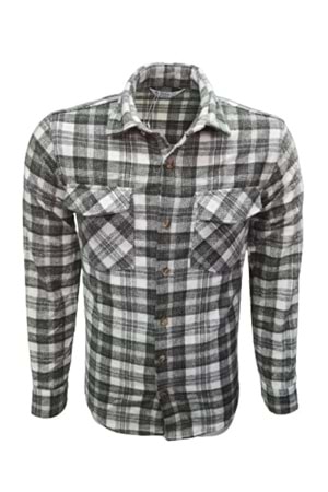 Ronex R01216 Erkek Oduncu Cepli Düğmeli Çizgili Gömlek - R01216 -Yeşil - ST01216-Yeşil-XXL