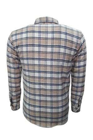 Ronex R01216 Erkek Oduncu Cepli Düğmeli Çizgili Gömlek - R01216 - Bej - ST01216-Bej-M