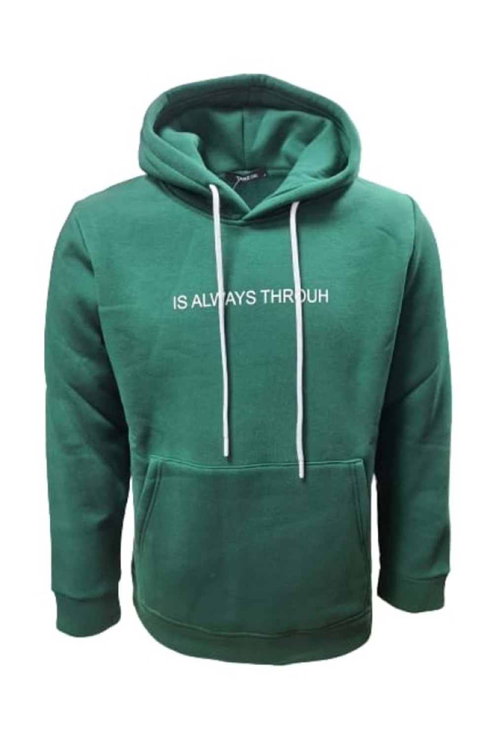 Tarz Cool T01221 Erkek Pamuklu Kapüşonlu Şardonlu Baskılı Üç İplik Sweatshirt - ST01221-Yeşil-M