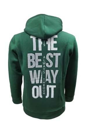 Tarz Cool T01221 Erkek Pamuklu Kapüşonlu Şardonlu Baskılı Üç İplik Sweatshirt - ST01221-Yeşil-M