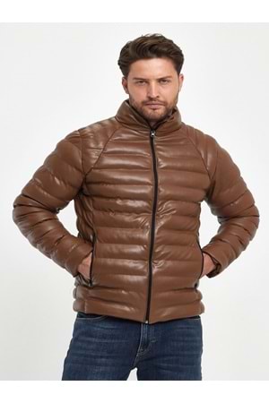 Zagmen Z01230 Erkek Slim Fit Şişme Deri Mont - Z01230 - Kahverengi - ST01230-Kahverengi-L