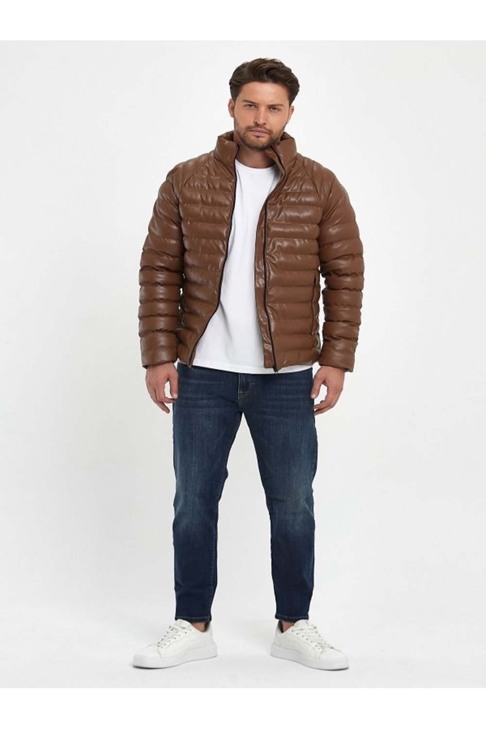 Zagmen Z01230 Erkek Slim Fit Şişme Deri Mont - Z01230 - Kahverengi - ST01230-Kahverengi-L