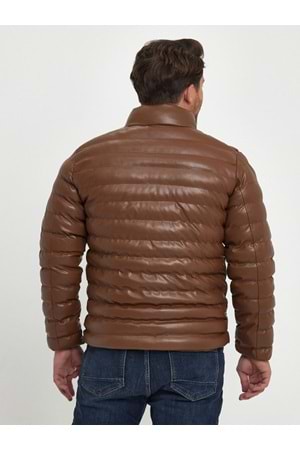 Zagmen Z01230 Erkek Slim Fit Şişme Deri Mont - Z01230 - Kahverengi - ST01230-Kahverengi-L