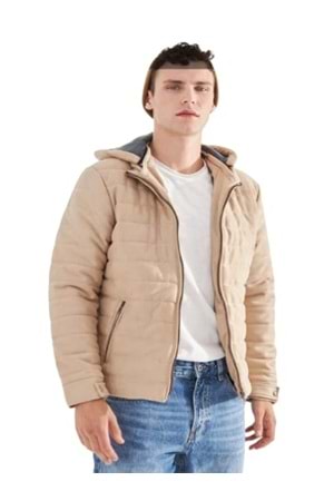 Delpino D0306 Erkek Süet Slim Kesim Kapüşonlu Mont - D0306 - Vizon - ST01240-Vizon-L