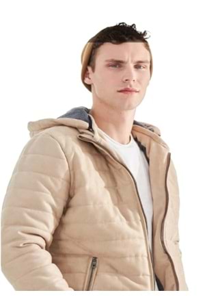 Delpino D0306 Erkek Süet Slim Kesim Kapüşonlu Mont - D0306 - Vizon - ST01240-Vizon-L