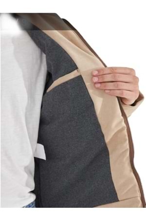 Delpino D0306 Erkek Süet Slim Kesim Kapüşonlu Mont - D0306 - Vizon - ST01240-Vizon-L