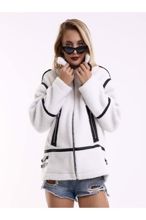 Mtn M2201 Kadın Oversize Tüylü Ceket - M2201 - Beyaz - ST01245-Beyaz-L