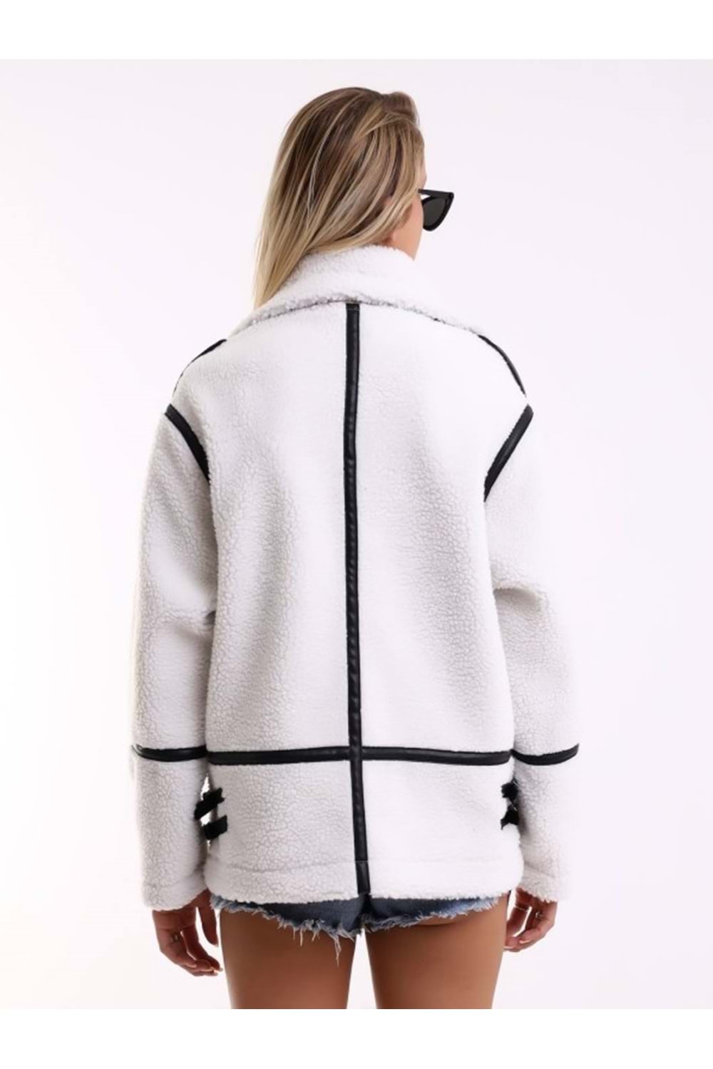 Mtn M2201 Kadın Oversize Tüylü Ceket - M2201 - Beyaz - ST01245-Beyaz-L