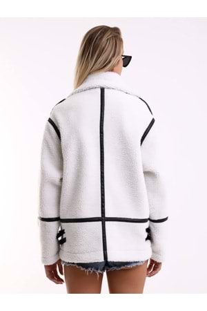 Mtn M2201 Kadın Oversize Tüylü Ceket - M2201 - Beyaz - ST01245-Beyaz-L