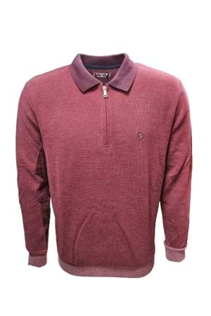 Rey Polo R01253 Erkek Basic Selanik Polo Yaka Sweatshirt - ST01253-Bordo-XL