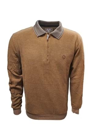 Rey Polo R01253 Erkek Basic Selanik Polo Yaka Sweatshirt - ST01253-Taba-XL