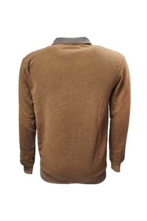 Rey Polo R01253 Erkek Basic Selanik Polo Yaka Sweatshirt - ST01253-Taba-XL