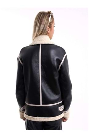 Mtn M2188 Kadın Deri İçi Kürklü Oversize Ceket - M2188 - Siyah - ST01276-Siyah-M