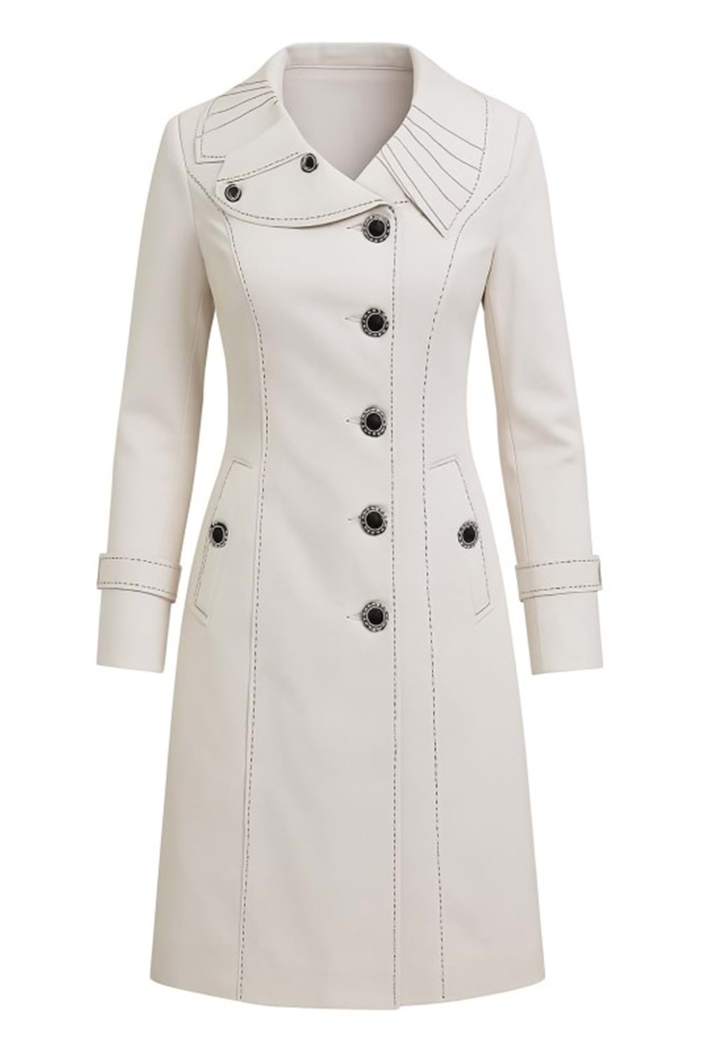 İli İ01311 Kadın Keten Önü Düğmeli Trençkot - Ekru - ST01311-Ekru-48