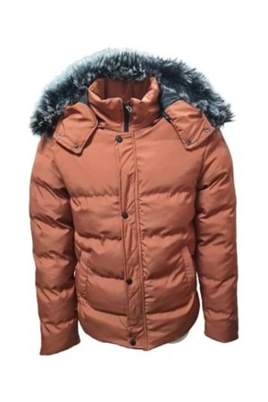 Zagmen Z01325 Erkek Kapüşonu Kürklü İçi Peluşlu Şişme Mont - Z01325 - Kiremit - ST01325-Kiremit-M