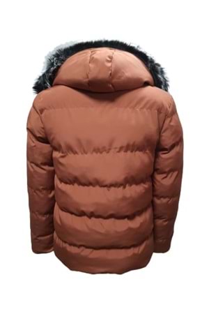 Zagmen Z01325 Erkek Kapüşonu Kürklü İçi Peluşlu Şişme Mont - Z01325 - Kiremit - ST01325-Kiremit-XXL