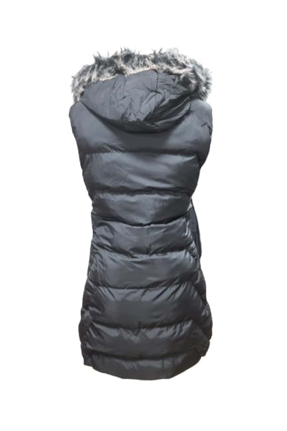 Ay Bilge A1006 Kadın Kapüşonlu Kürklü Kısa Şişme Yelek - A1006 - Siyah - ST01334-Siyah-42