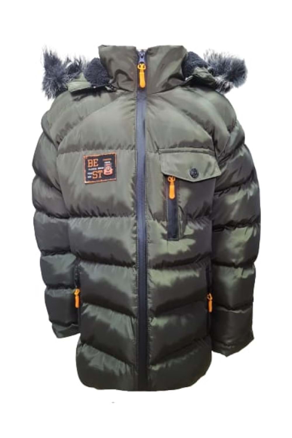 Es Booz E01339 Çocuk Erkek Kapüşonlu Kürklü Spor Mont - E01339 - Haki - ST01339-Haki-8 YAŞ