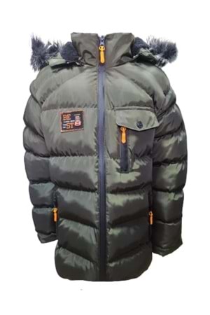 Es Booz E01339 Çocuk Erkek Kapüşonlu Kürklü Spor Mont - E01339 - Haki - ST01339-Haki-8 YAŞ