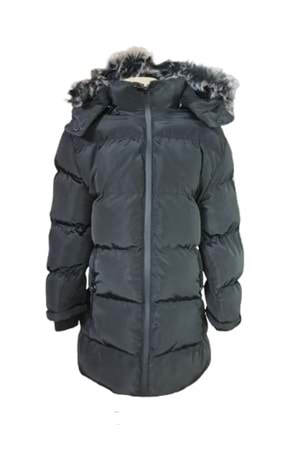 Bilen Kids B07001 Çocuk Kız Kapüşonlu Kürklü Spor Mont - B07001 - Siyah - ST01342-Siyah-7 YAŞ