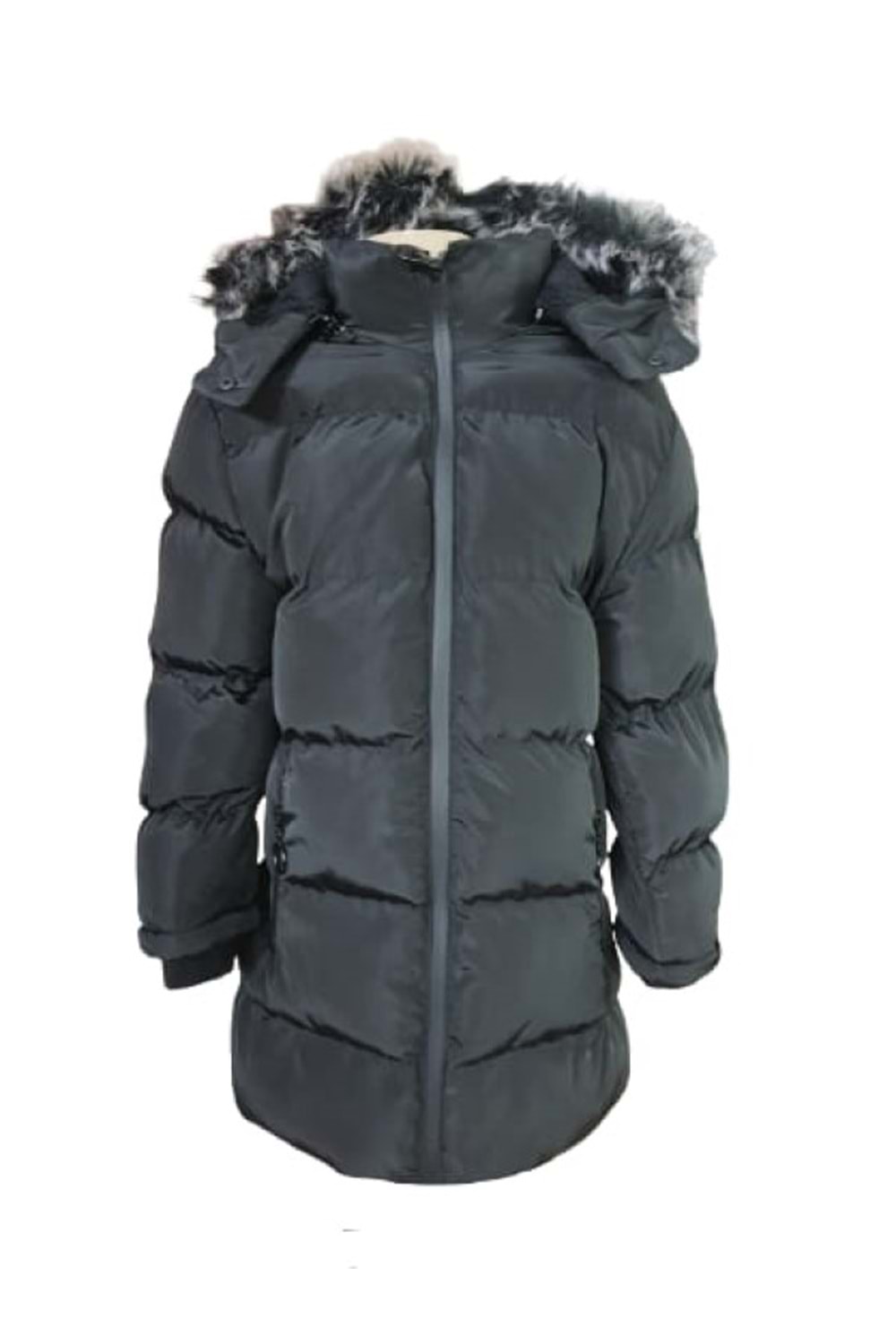 Bilen Kids B07002 Çocuk Kız Kapüşonlu Kürklü Spor Mont - Siyah -10 YAŞ