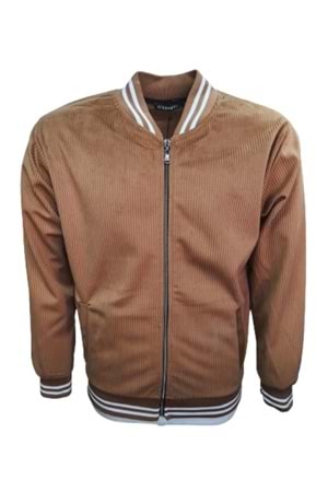 Lucky Man L01368 Erkek Fermuarlı Hakim Yaka Kadife Ceket - L01368 - Taba - ST01368-Taba-M