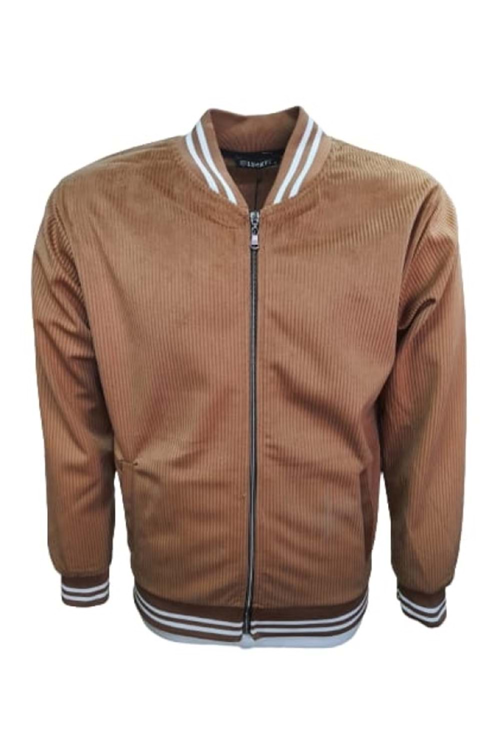 Lucky Man L01368 Erkek Fermuarlı Hakim Yaka Kadife Ceket - L01368 - Taba - ST01368-Taba-XL