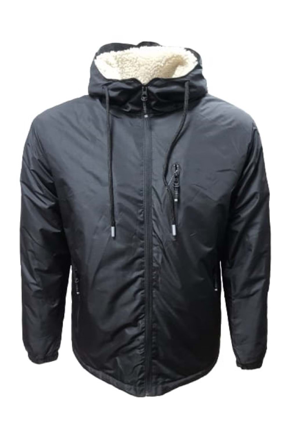 Mtn M01396 Erkek İçi Kürklü Fermuarlı Kapüşonlu Mont - M01396 - Siyah - ST01396-Siyah-3XL