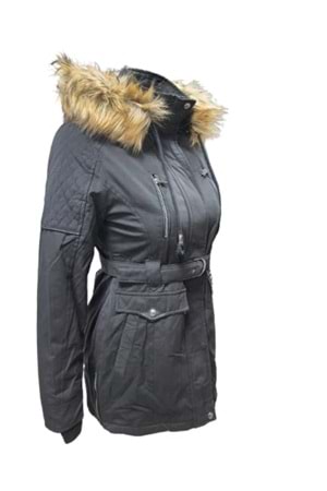Tmberline Tb3439 Kadın Gabardin Kapüşonlu İçi Kürklü Mont - Tb3439 - Siyah