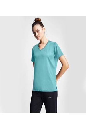 Lescon 24S-2208-24B Kadın V Yaka Kısa Kollu T-shirt - Yeşil