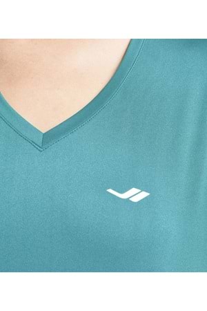 Lescon 24S-2208-24B Kadın V Yaka Kısa Kollu T-shirt - Yeşil