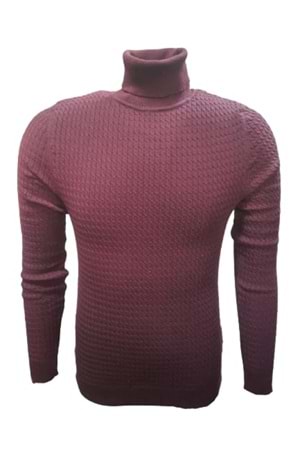 Ce-Ce 3199 Erkek Basic Tam Balıkçı Yaka Boğazlı Kazak - Bordo