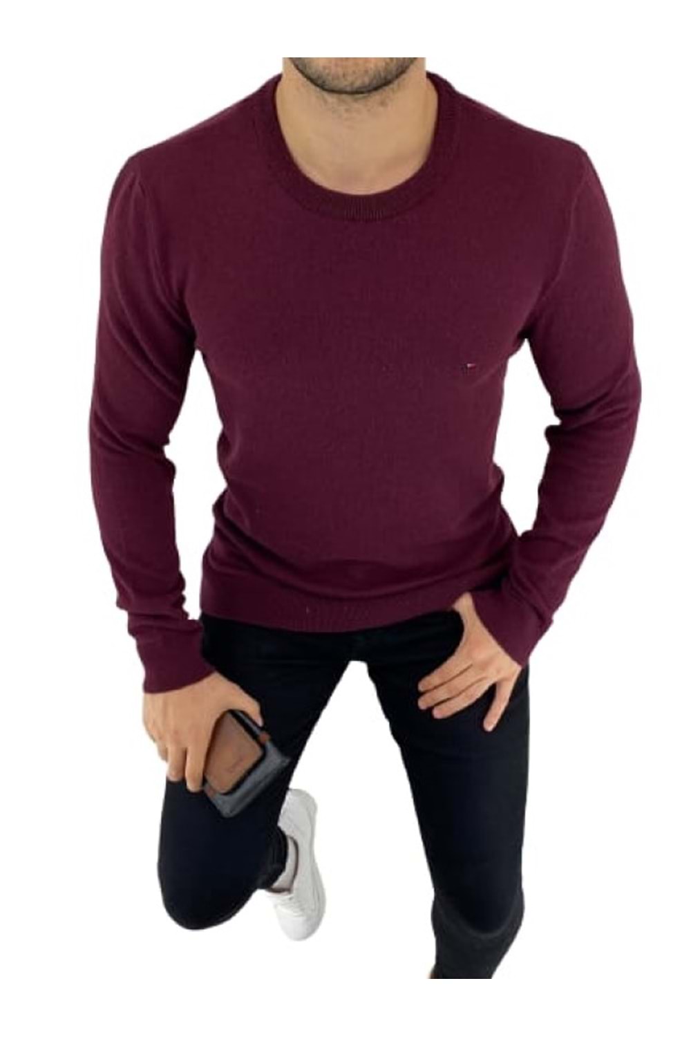 Ce-Ce 3455 Erkek Basic Sıfır Yaka Triko Kazak - Bordo