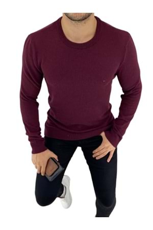 Ce-Ce 3455 Erkek Basic Sıfır Yaka Triko Kazak - Bordo