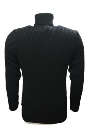 Ce-Ce 1014 Erkek Basic Desenli Tam Balıkçı Boğazlı Kazak - Siyah