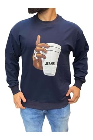 Braazi Erkek Basic Baskılı Sweatshirt St01533 - Lacivert