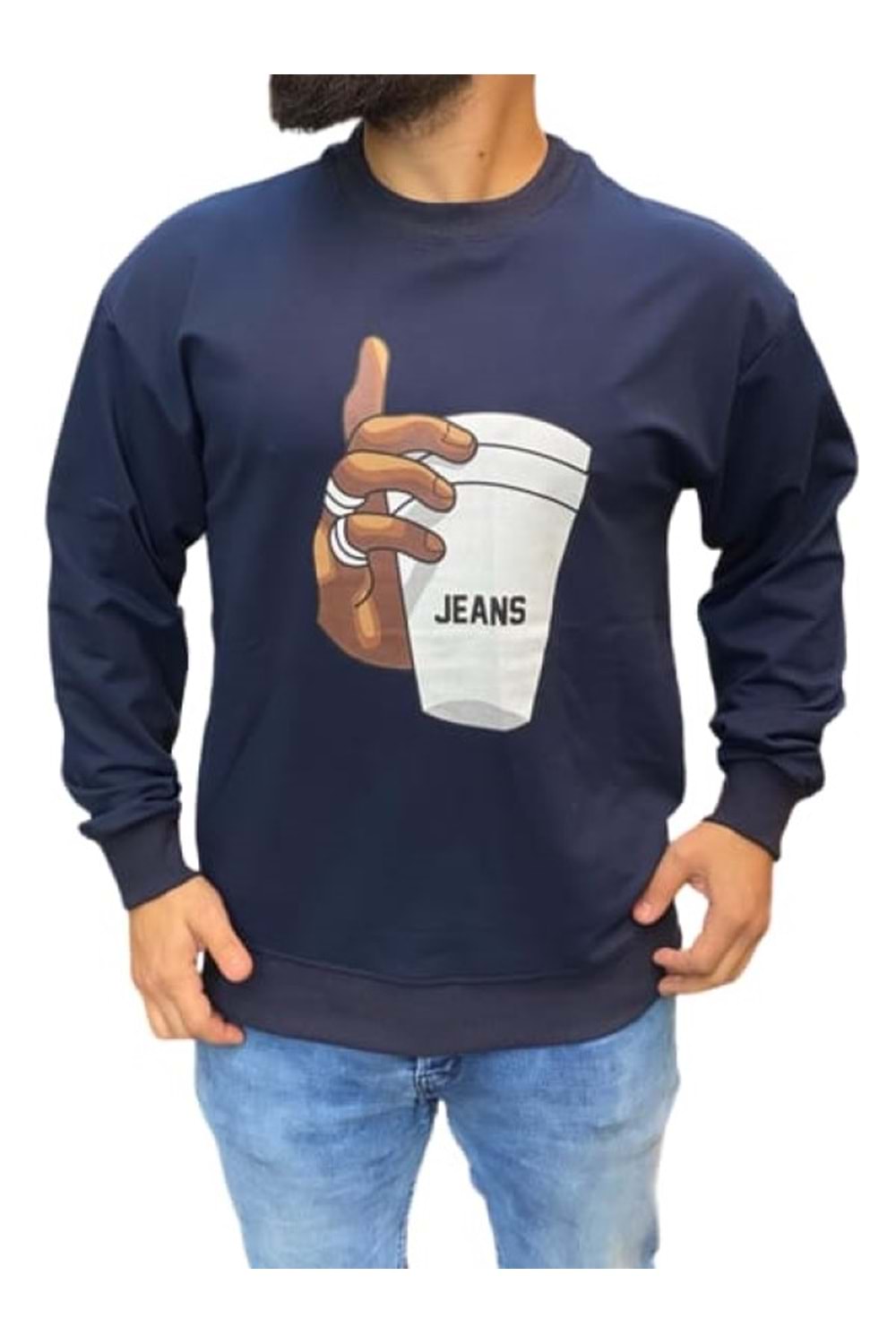 Braazi Erkek Basic Baskılı Sweatshirt St01533 - Lacivert