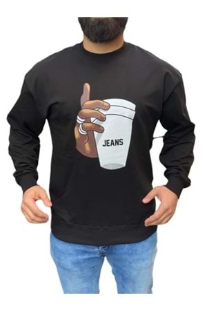 Braazi Erkek Basic Baskılı Sweatshirt St01533 - Siyah