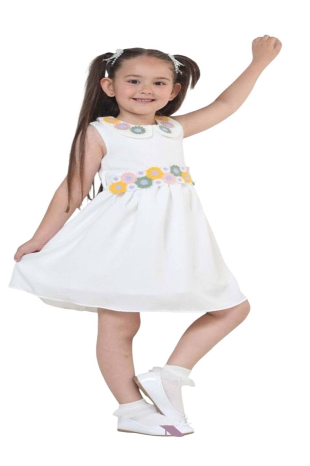Gülücük Kids G01631-433 Kız Çocuk Keten Jile Elbise - Gülücük - Sarı - ST01631-Sarı-12 YAŞ