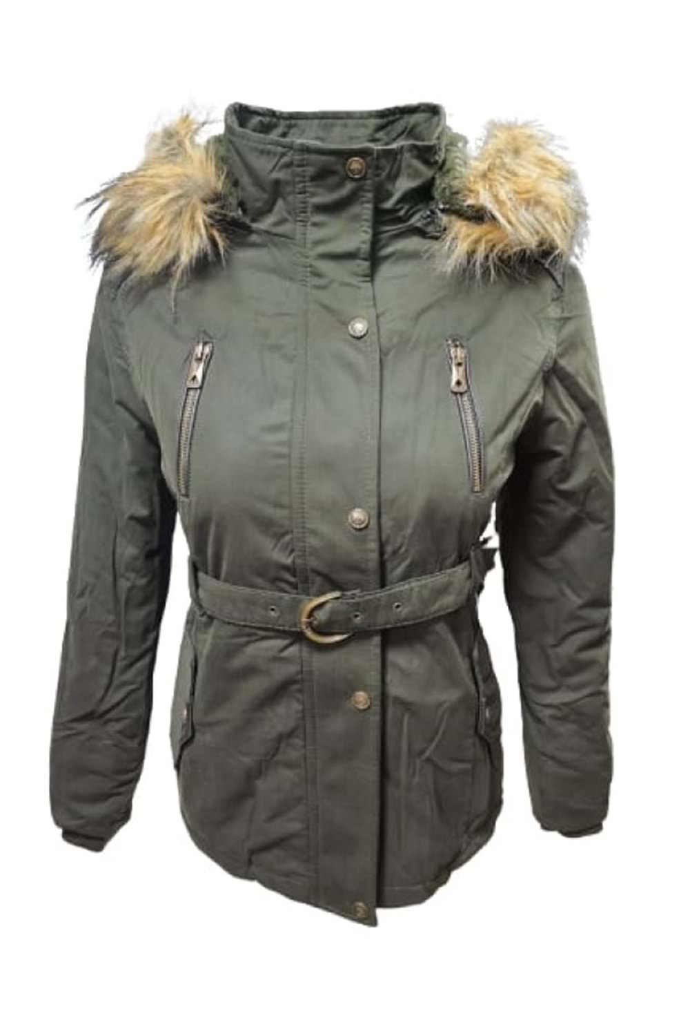 Tmberline Tb3434 Kadın Gabardin Kapüşonu Kürklü Kısa Boy Mont - Tb3434 - Haki - ST01709-Haki-L