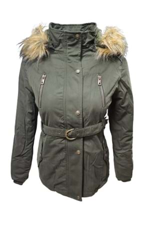 Tmberline Tb3434 Kadın Gabardin Kapüşonu Kürklü Kısa Boy Mont - Tb3434 - Haki - ST01709-Haki-L