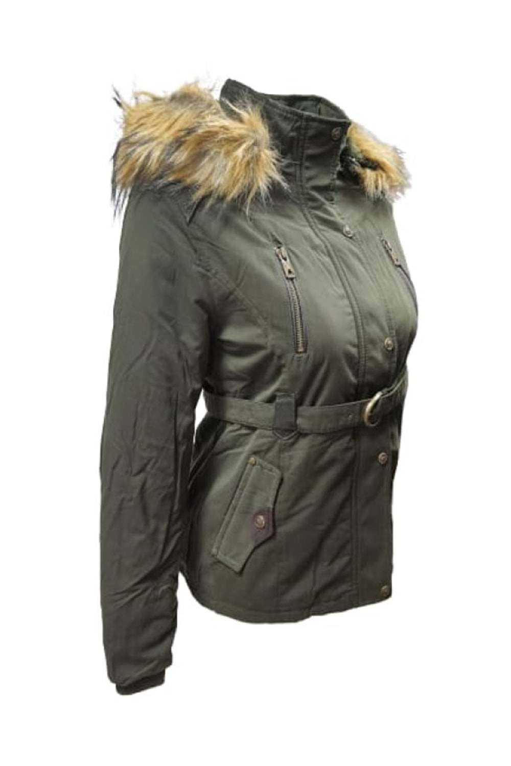 Tmberline Tb3434 Kadın Gabardin Kapüşonu Kürklü Kısa Boy Mont - Tb3434 - Haki - ST01709-Haki-L