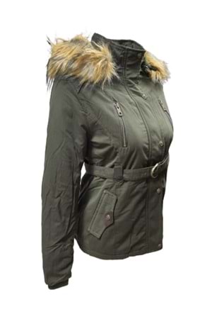 Tmberline Tb3434 Kadın Gabardin Kapüşonu Kürklü Kısa Boy Mont - Tb3434 - Haki - ST01709-Haki-L